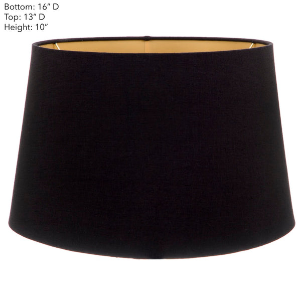 Linen Drum Lamp Shade Large Black with Gold Lining