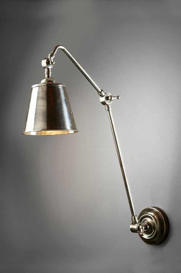 Cromwell Wall - Antique Silver - Solid Metal Extra Long Arm Adjustable Wall Lamp