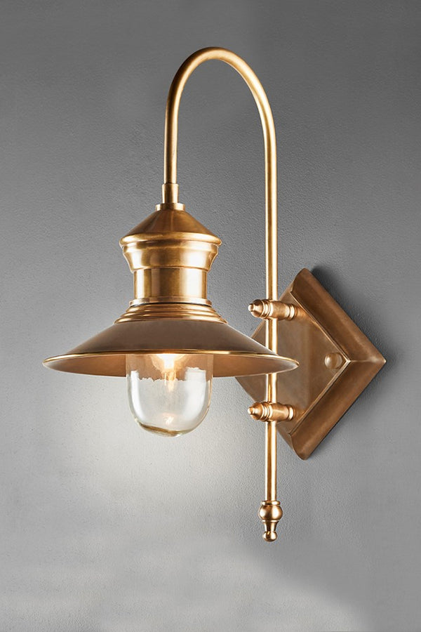 St James - Antique Brass - Solid Brass Curved Arm Outdoor Wall Light