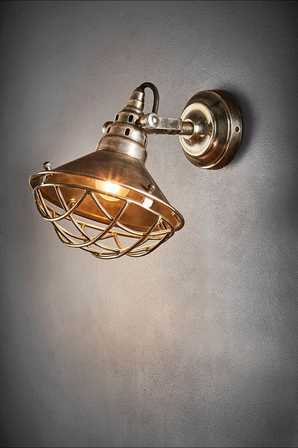 Twain Wall - Antique Silver - Solid Metal Short Arm Adjustable Wall Light with Cage Cover