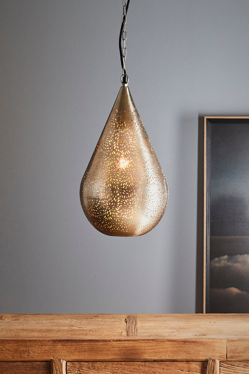 Aquarius Medium - Nickel - Perforated Teardrop Pendant Light