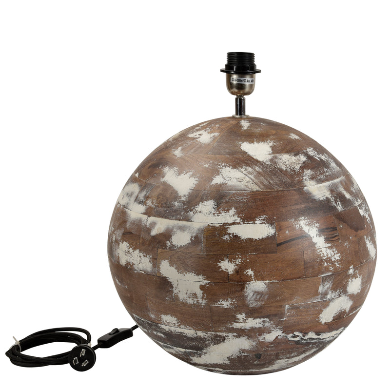 Boule Medium - Distressed White - Turned Wood Ball Table Lamp