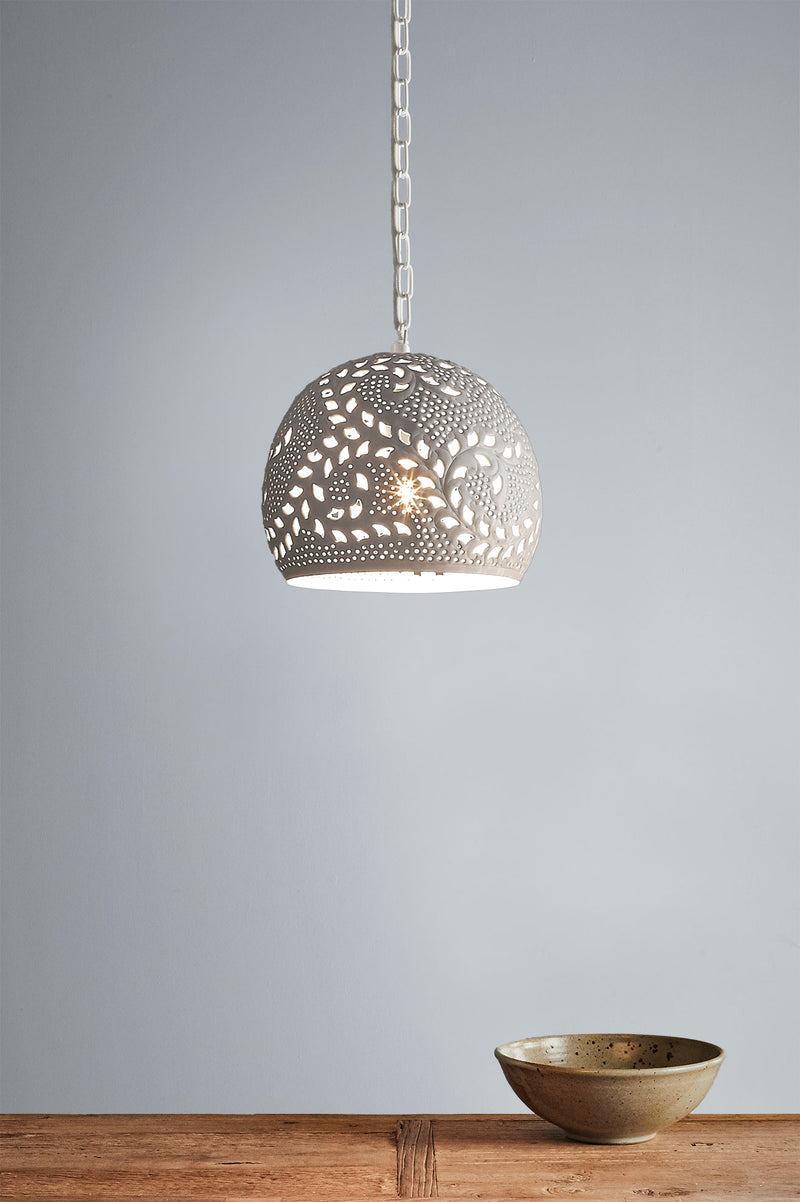 Coral Small - White - Hand Cut Patterned Dome Pendant Light