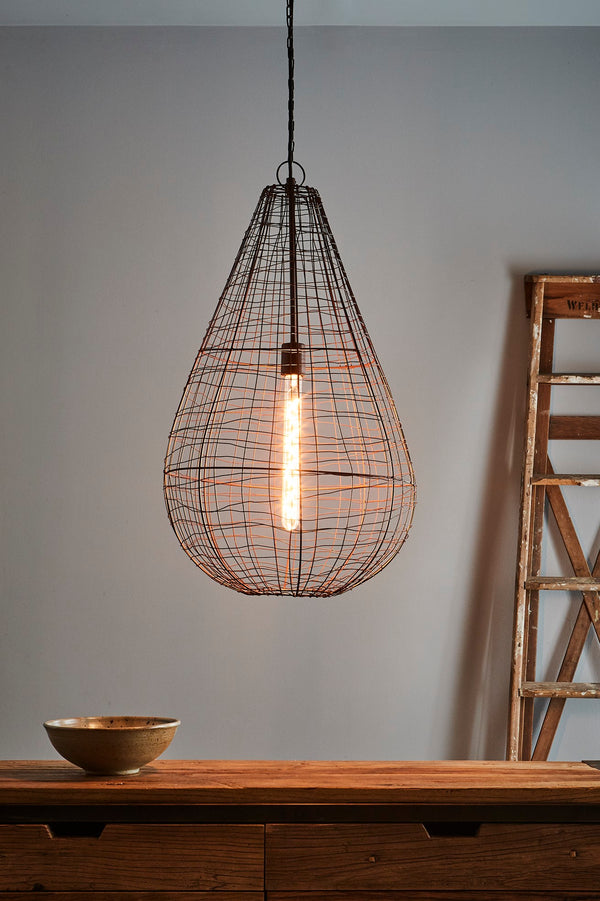 Cray Pot Large - Antique Copper - Wire Weave Teardrop Pendant Light