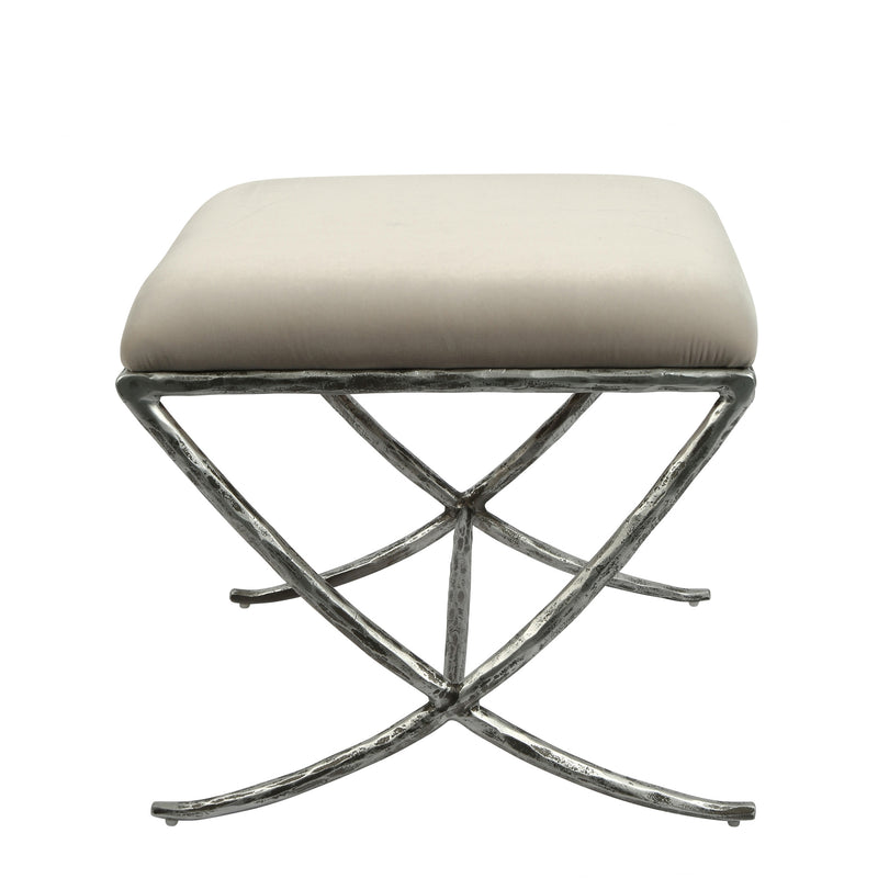 Aries Upholstered Stool Gold in Silver Velvet