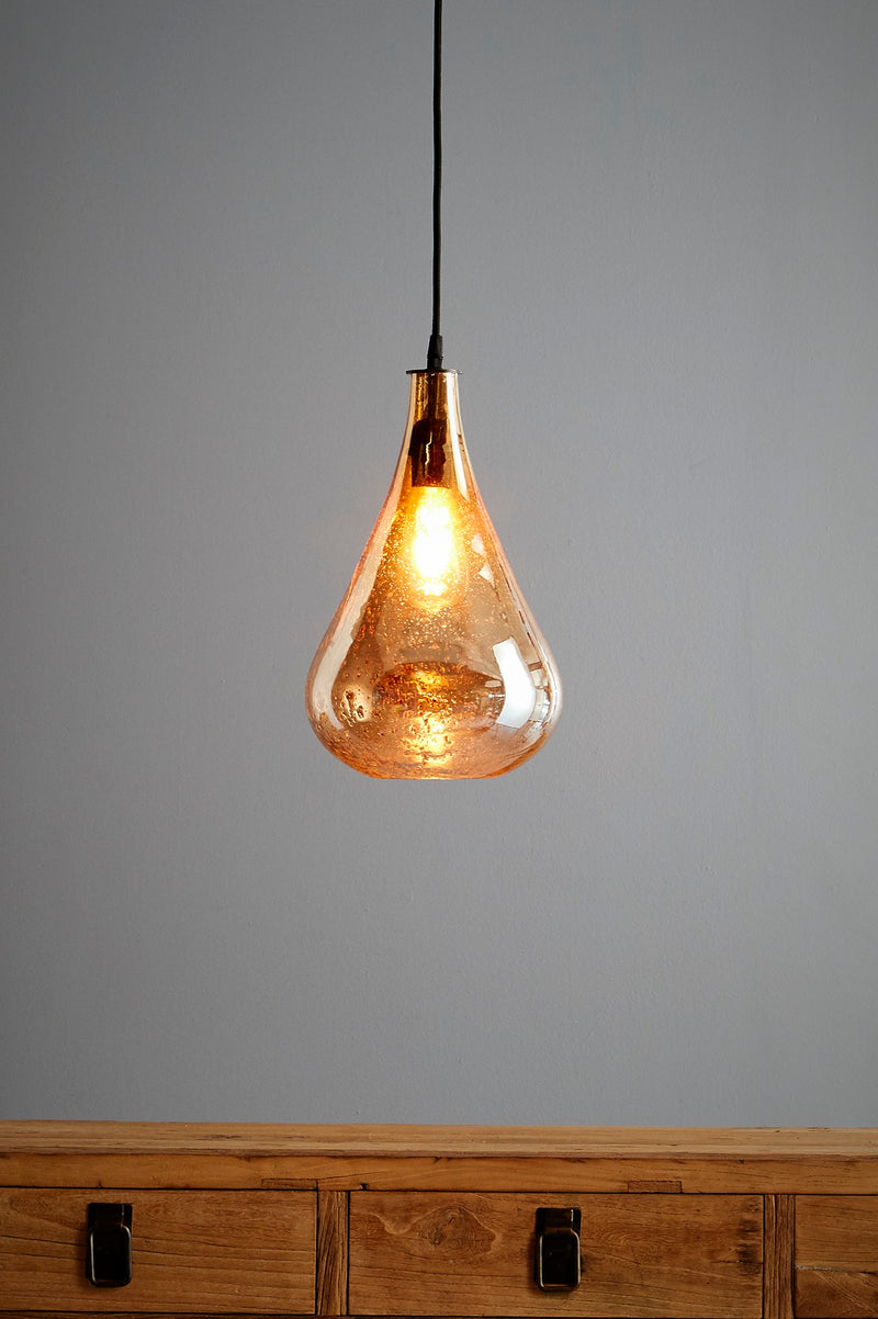 Lustre Teardrop - Pale Gold - Stone Effect Glass Bell Pendant Light