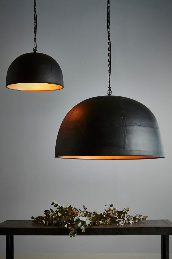 Noir Large - Black With Gold Interior - Extra Large Iron Dome Pendant Light