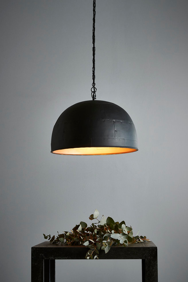 Noir Small - Black With Gold Interior - Small Iron Dome Pendant Light