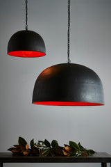 Noir Large - Black With Red Interior - Extra Large Iron Dome Pendant Light