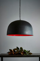Noir Large - Black With Red Interior - Extra Large Iron Dome Pendant Light
