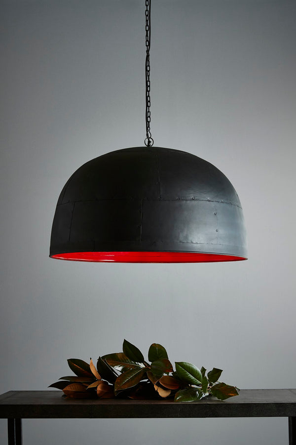 Noir Large - Black With Red Interior - Extra Large Iron Dome Pendant Light