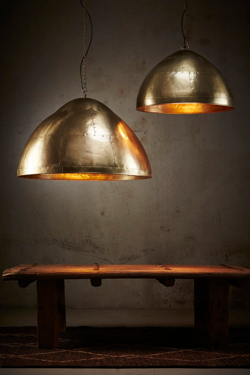 P51 Large - Antique Brass - Iron Riveted Dome Pendant Light