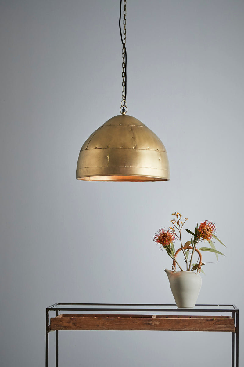 P51 Small - Antique Brass - Iron Riveted Dome Pendant Light