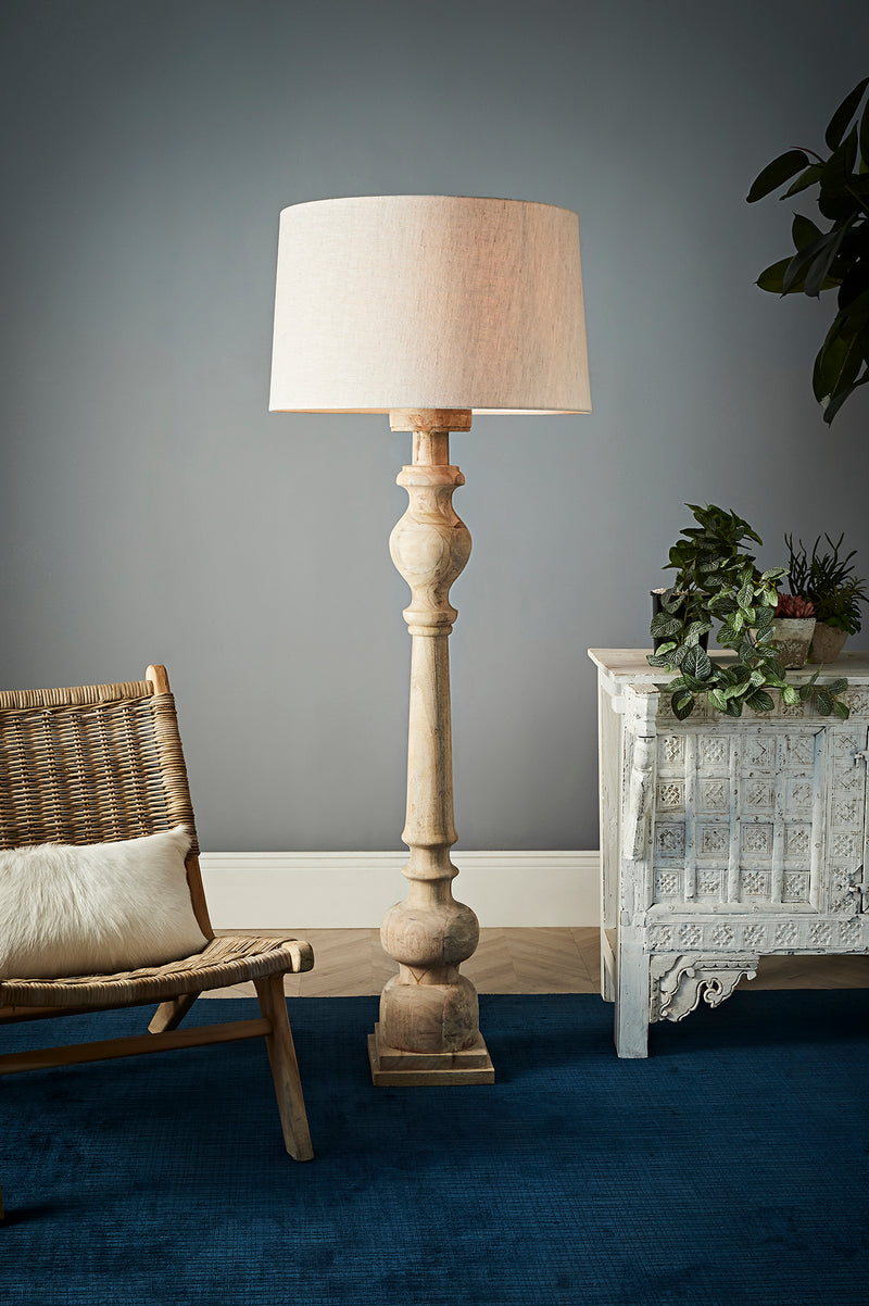 Rook Large - Natural - Turned Wood Pillar Floor Lamp
