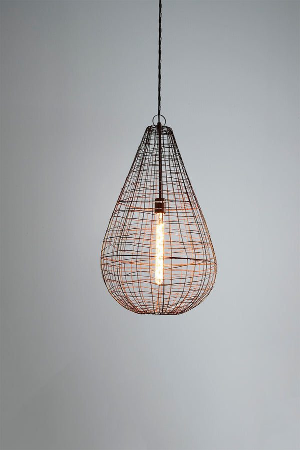 Cray Pot Large - Antique Copper - Wire Weave Teardrop Pendant Light