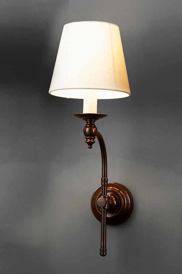 Soho Curved Sconce Wall - Bronze and Ivory - Metal Arm Wall Light with Ivory Linen Shade