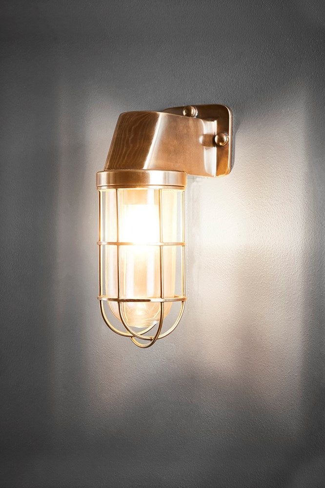 Royal London Wall - Antique Brass and Clear Glass - Aluminium and Metal Cage Wall Light with Clear Glass Lamp Cover