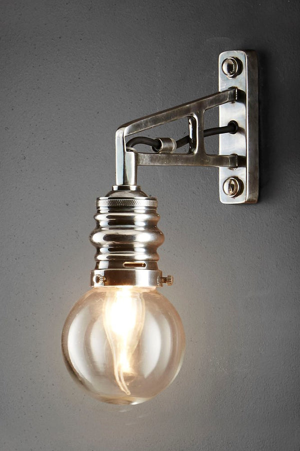 Carlton Wall - Antique Silver - Solid Metal Short Arm Wall Light with Hand Blown Glass Cover