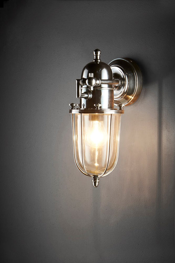 Chapel Wall - Antique Silver - Nickel-Plated Solid Brass Outdoor Wall Lantern with Hand blown Glass Lamp Cover