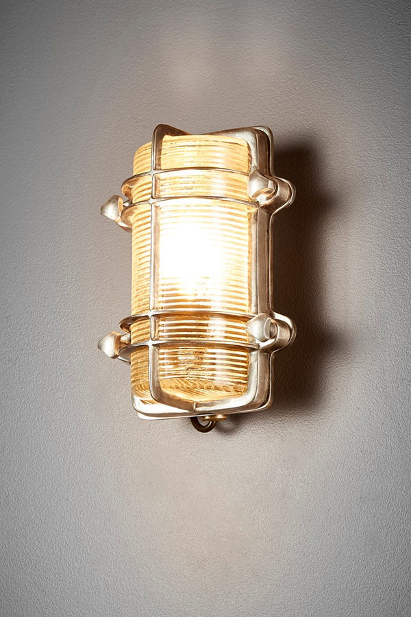 Harley Wall - Antique Silver - Solid Metal Bunker Style Indoor Wall Light with Ribbed Glass