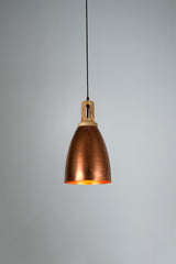 Lewis - Antique Copper - Tall Dome Pendant Light With Wooden Top