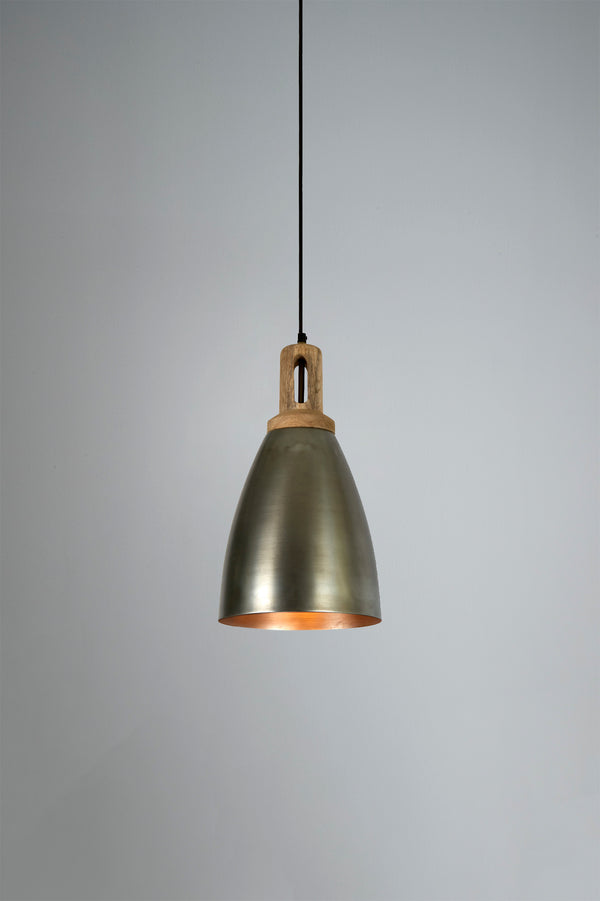 Lewis - Zinc - Tall Dome Pendant Light With Wooden Top